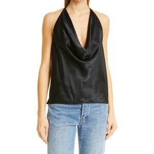 NWT Cami NYC Jackie Cowl Neck Halter Top Sz L Black 100% Silk Flowy Sexy Chic